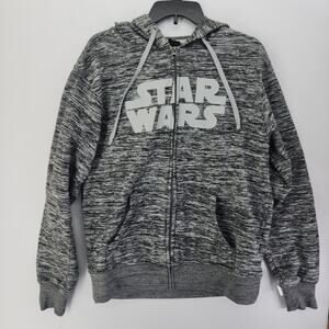 Star Wars Logo Quarter Zip Hoodie Sweatshirt Gray Heather Marled Size M